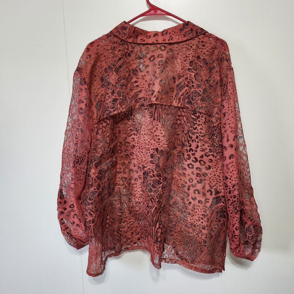 Ruby Rd Animal Print Button Down Blouse Coral Pink Long Sleeve Women’s 24W - Picture 5 of 9
